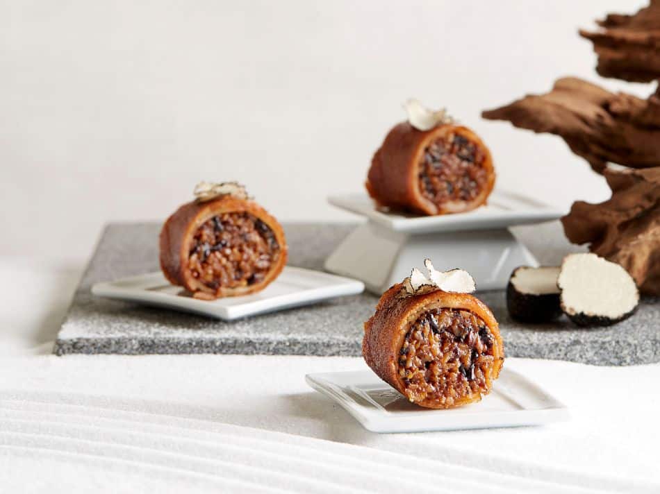 Roasted Baby Suckling Pig rolled with Black Truffle Rice